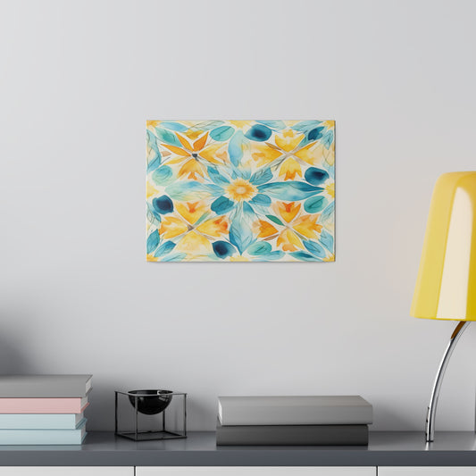 Blue and Yellow Mandala Flower Matte Canvas: Unique Wall Art and Home Decor, Floral Elegance in Premium Matte Finish