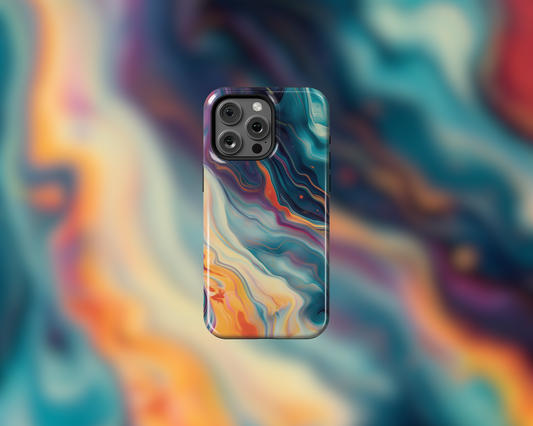 Vibrant Marble MagSafe-Compatible iPhone 12-15 Case | Bold Blue & Orange Swirls | Scratch-Resistant, Dual-Layer Protection