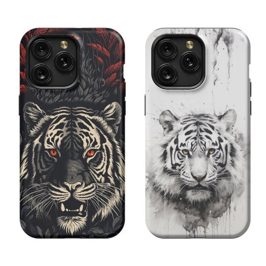 Tiger Watercolor Tough Case for iPhone 14/15 Series MagSafe Compatible for iPhone 14/15/14 Plus/15 Plus/14 Pro/15 Pro/14 Pro Max/15 Pro Max