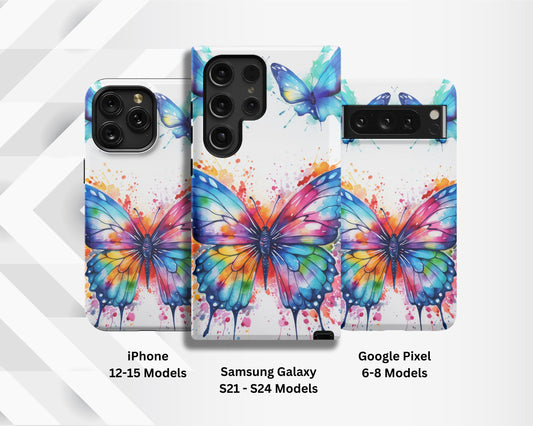 Watercolor Butterfly Clear, Slim, or Tough Case iPhone 12 13 14 15 (MagSafe) & Samsung 21 22 23 24 Pixel 6 7 8 Typically Ships in 1-3 Days