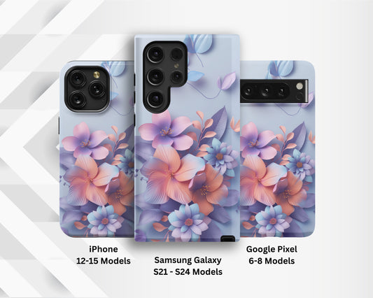 3D Floral - Pink & Purple - iPhone, Samsung, and Google Phone Case